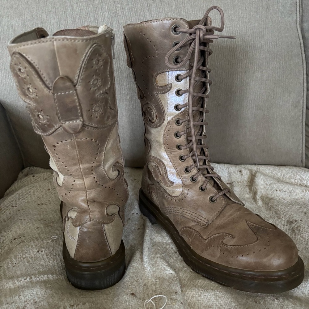 Dr. Martens Taupe Lace-Up Combat Boots - Picture 13 of 16